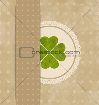 Vintage card with four-leaf clover for St. Patrick's Day