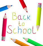 Back to school message with pencils on white background