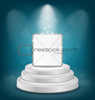 White podium with banner for presentation 