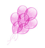 Flying pink balloons isolated on white background 