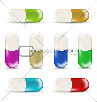 Set colorful pills isolated on white background (1)