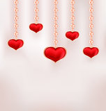 Background for Valentine Day with red hearts and pearl