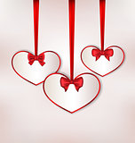 Set card heart shaped with silk bow for Valentine Day