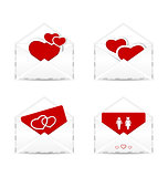 Set envelopes with valentine hearts and postcards