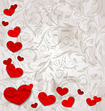 set crumpled paper hearts on grunge floral background