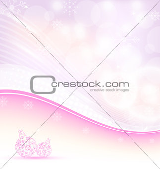 Christmas wavy background with snowflakes and balls