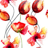 Watercolor illustration with original red flowers