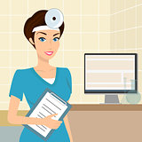 Vector illustration of smiling doctor otolaryngologist in the laboratory
