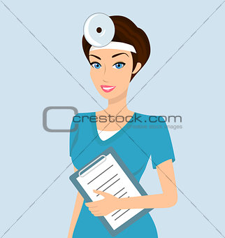 Vector illustration of smiling doctor otolaryngologist with a folder in her left hand.