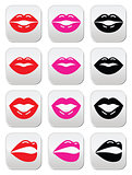 Lips, kiss red, pink and black glossy buttons