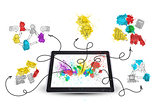 Tablet pc with colored business sketches