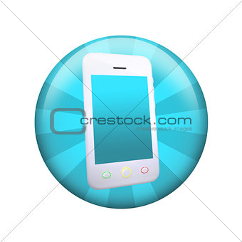 White smart phone. Spherical glossy button