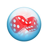 Red dice. Spherical glossy button