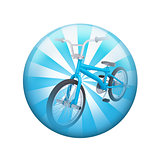 Blue bicycle. Spherical glossy button