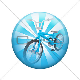 Blue bicycle. Spherical glossy button