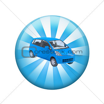 Blue car. Spherical glossy button