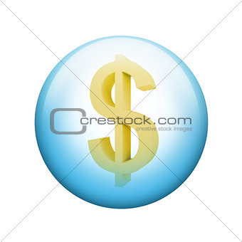 Dollar symbol. Spherical glossy button