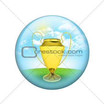 Gold cup with nature background