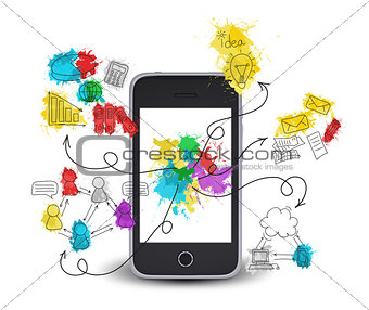 Smartphone with colored business sketches