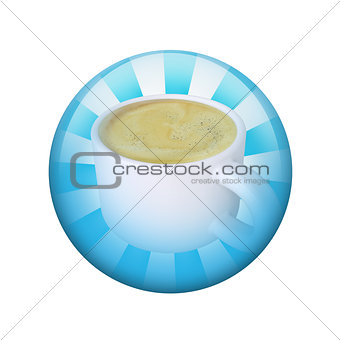 Coffee cup. Spherical glossy button