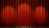 3d stage with red curtain and wooden floor  