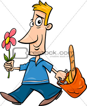 man with flower cartoon illustration