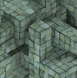 3d abstract grunge mosaic tile cube backdrop in blue green