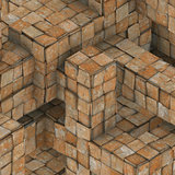 3d abstract grunge mosaic tile cube backdrop in orange rust