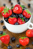 Bowl of strawberries and blueberries