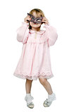 little girl in a fancy mask in studio