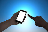 closeup of  touching a smart phone gesture in the dark