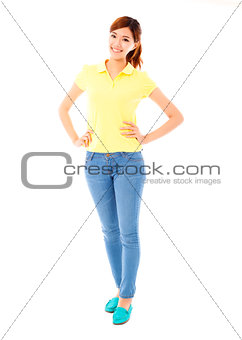Beautiful young woman standing,isolated on white