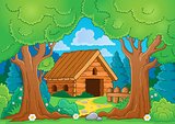 Tree theme with wooden building