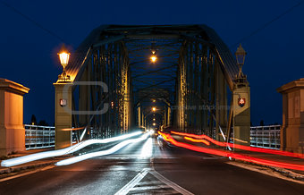 night traffic on the bridge connecting two countries, Slovakia a