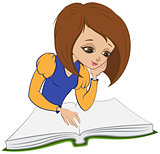 Girl reading book. Vector cartoon