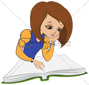 Girl reading book. Vector cartoon