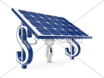 3d small person under solar battery.