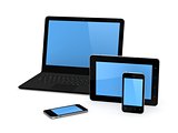 Notebook, cellphone and tablet PC.