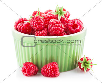 Fresh berry raspberry with green leaf