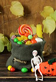bag with sweets and candy traditional treat on Halloween