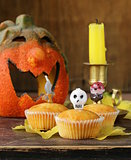 traditional halloween treats cupcakes with funny candles
