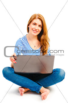 happy beautiful girl with a laptop