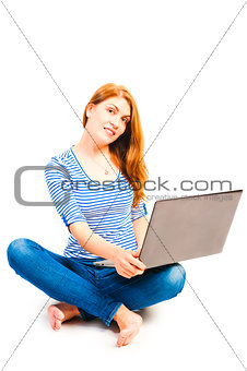shooting girls with a laptop on a white background 