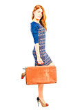 stylish beautiful girl with retro suitcase