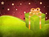Grunge background with green gift box