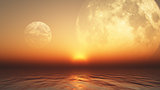 3D background with planets and sea