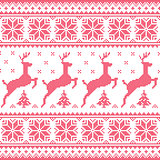 Winter, Christmas red seamless pixelated pattern with deer with trees