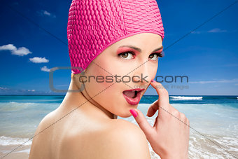 woman wearing a swim cap