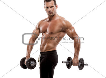 Muscle man holding weights