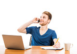 Young man and talking at phone